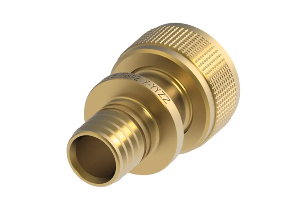 Schnelladapter aus Siliziumbronze mit Gewinde, hergestellt von TECE. Das Produkt hat eine geschwungene Form und eine strukturierte Oberfläche zur einfachen Handhabung.